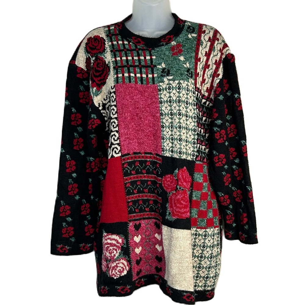 Vintage Maggie Lawrence Patchwork Sweater Womens Size L Pullover Cottagecore‎